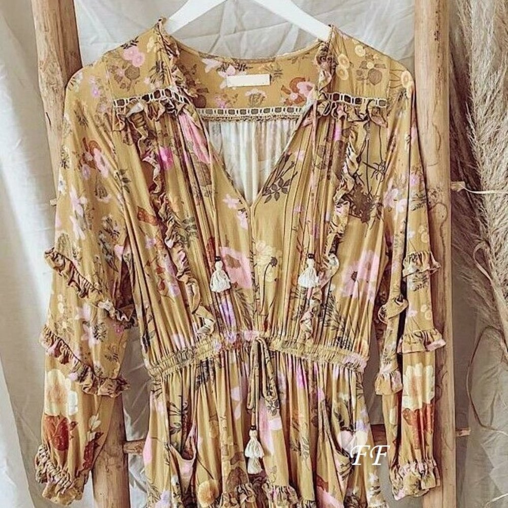 New Boho Floral Long Sleeve Summer Dress